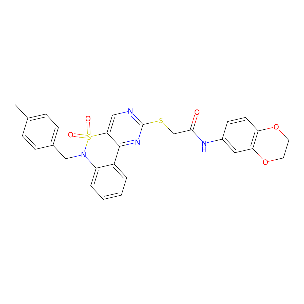 N-(2,3-dihydro-1,4-benzodioxin-6-yl)-2-({9-[(4-methylphenyl)methyl]-8,8-dioxo-8lambda6-thia-3,5,9-triazatricyclo[8.4.0.0^{2,7}]tetradeca-1(14),2(7),3,5,10,12-hexaen-4-yl}sulfanyl)acetamide molecular structure, CAS 1112418-93-5