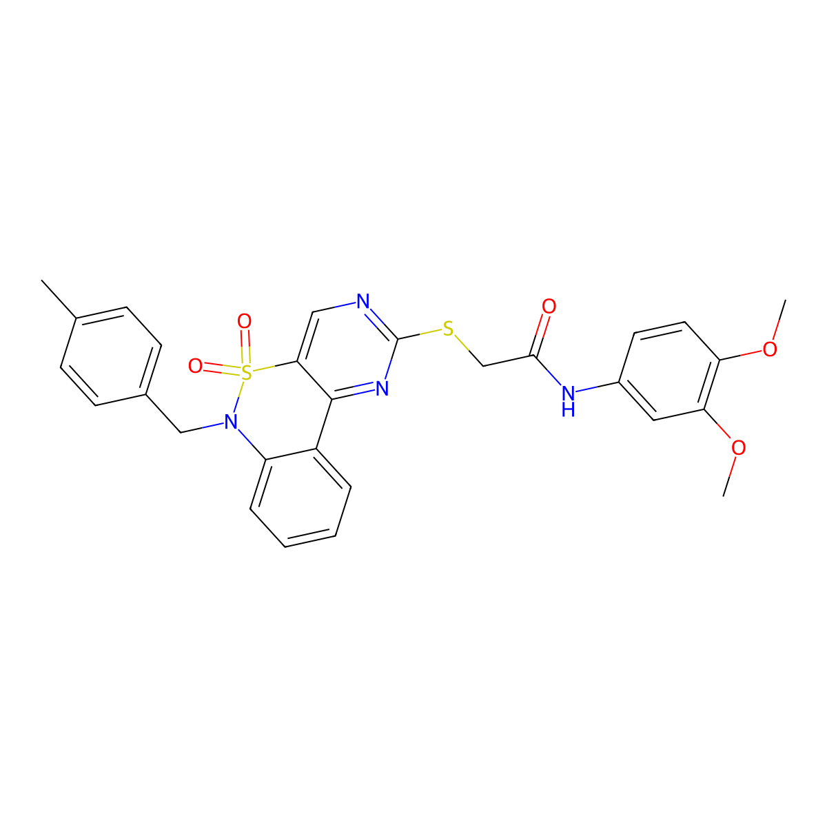 N-(3,4-dimethoxyphenyl)-2-({9-[(4-methylphenyl)methyl]-8,8-dioxo-8lambda6-thia-3,5,9-triazatricyclo[8.4.0.0^{2,7}]tetradeca-1(14),2(7),3,5,10,12-hexaen-4-yl}sulfanyl)acetamide molecular structure, CAS 1112418-94-6