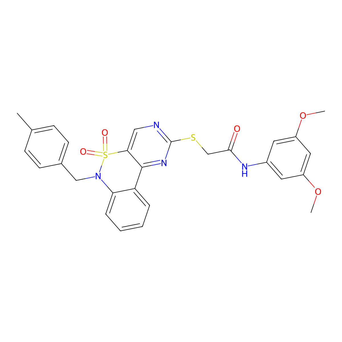 N-(3,5-dimethoxyphenyl)-2-({9-[(4-methylphenyl)methyl]-8,8-dioxo-8lambda6-thia-3,5,9-triazatricyclo[8.4.0.0^{2,7}]tetradeca-1(14),2(7),3,5,10,12-hexaen-4-yl}sulfanyl)acetamide molecular structure, CAS 1112418-95-7