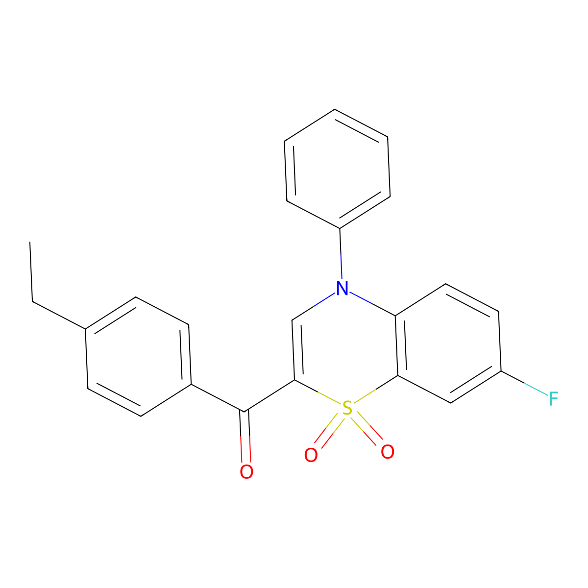 (4-ethylphenyl)(7-fluoro-1,1-dioxido-4-phenyl-4H-1,4-benzothiazin-2-yl)methanone molecular structure, CAS 1112419-00-7