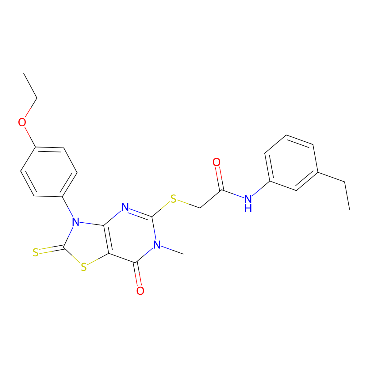2-((3-(4-ethoxyphenyl)-6-methyl-7-oxo-2-thioxo-2,3,6,7-tetrahydrothiazolo[4,5-d]pyrimidin-5-yl)thio)-N-(3-ethylphenyl)acetamide molecular structure, CAS 1112419-10-9