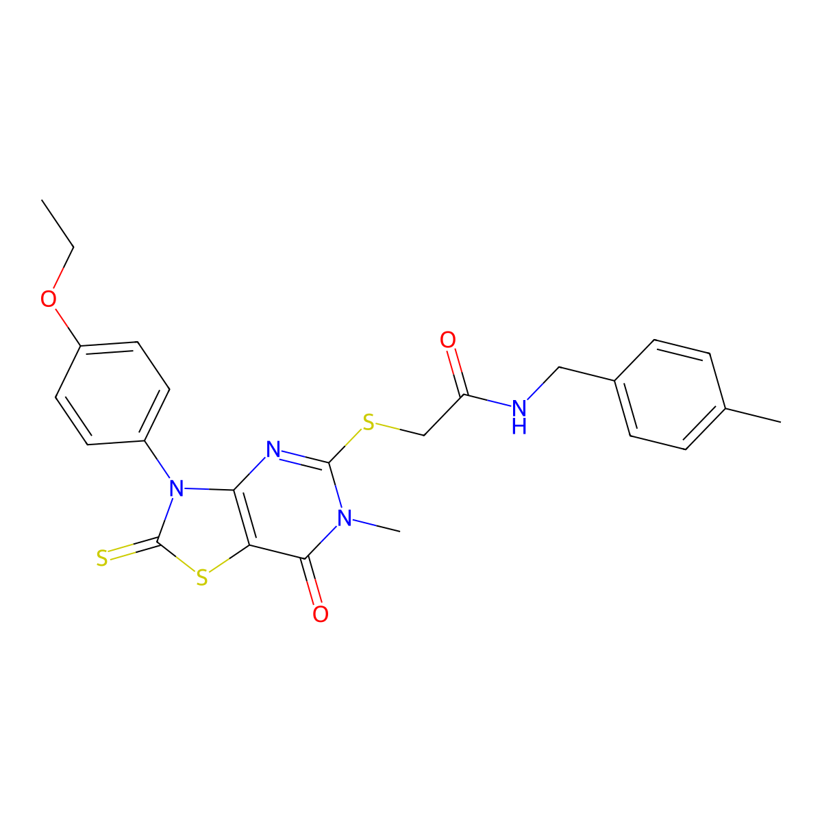 2-((3-(4-ethoxyphenyl)-6-methyl-7-oxo-2-thioxo-2,3,6,7-tetrahydrothiazolo[4,5-d]pyrimidin-5-yl)thio)-N-(4-methylbenzyl)acetamide molecular structure, CAS 1112419-12-1