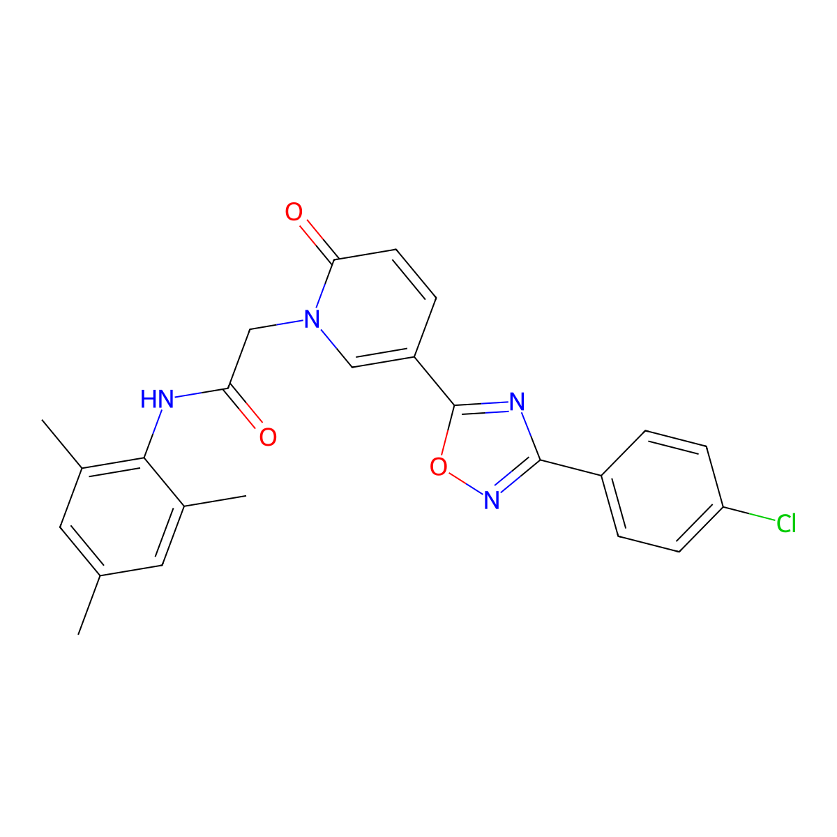 2-{5-[3-(4-chlorophenyl)-1,2,4-oxadiazol-5-yl]-2-oxo-1,2-dihydropyridin-1-yl}-N-(2,4,6-trimethylphenyl)acetamide molecular structure, CAS 1112419-43-8
