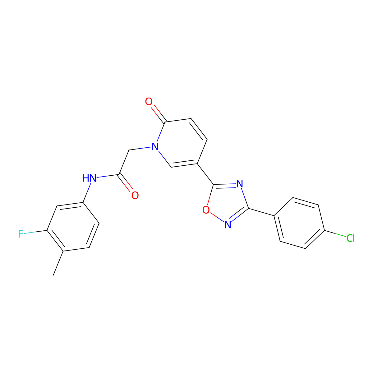 2-{5-[3-(4-chlorophenyl)-1,2,4-oxadiazol-5-yl]-2-oxo-1,2-dihydropyridin-1-yl}-N-(3-fluoro-4-methylphenyl)acetamide molecular structure, CAS 1112419-51-8