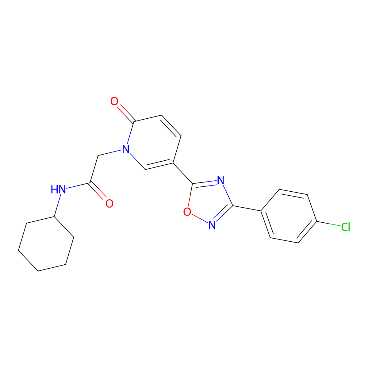 2-[5-[3-(4-chlorophenyl)-1,2,4-oxadiazol-5-yl]-2-oxopyridin-1-yl]-N-cyclohexylacetamide molecular structure, CAS 1112419-53-0