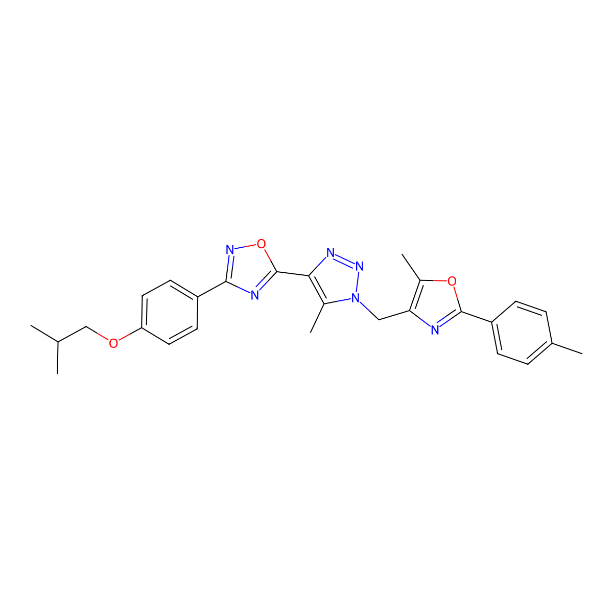 3-(4-isobutoxyphenyl)-5-(5-methyl-1-((5-methyl-2-(p-tolyl)oxazol-4-yl)methyl)-1H-1,2,3-triazol-4-yl)-1,2,4-oxadiazole molecular structure, CAS 1112419-71-2
