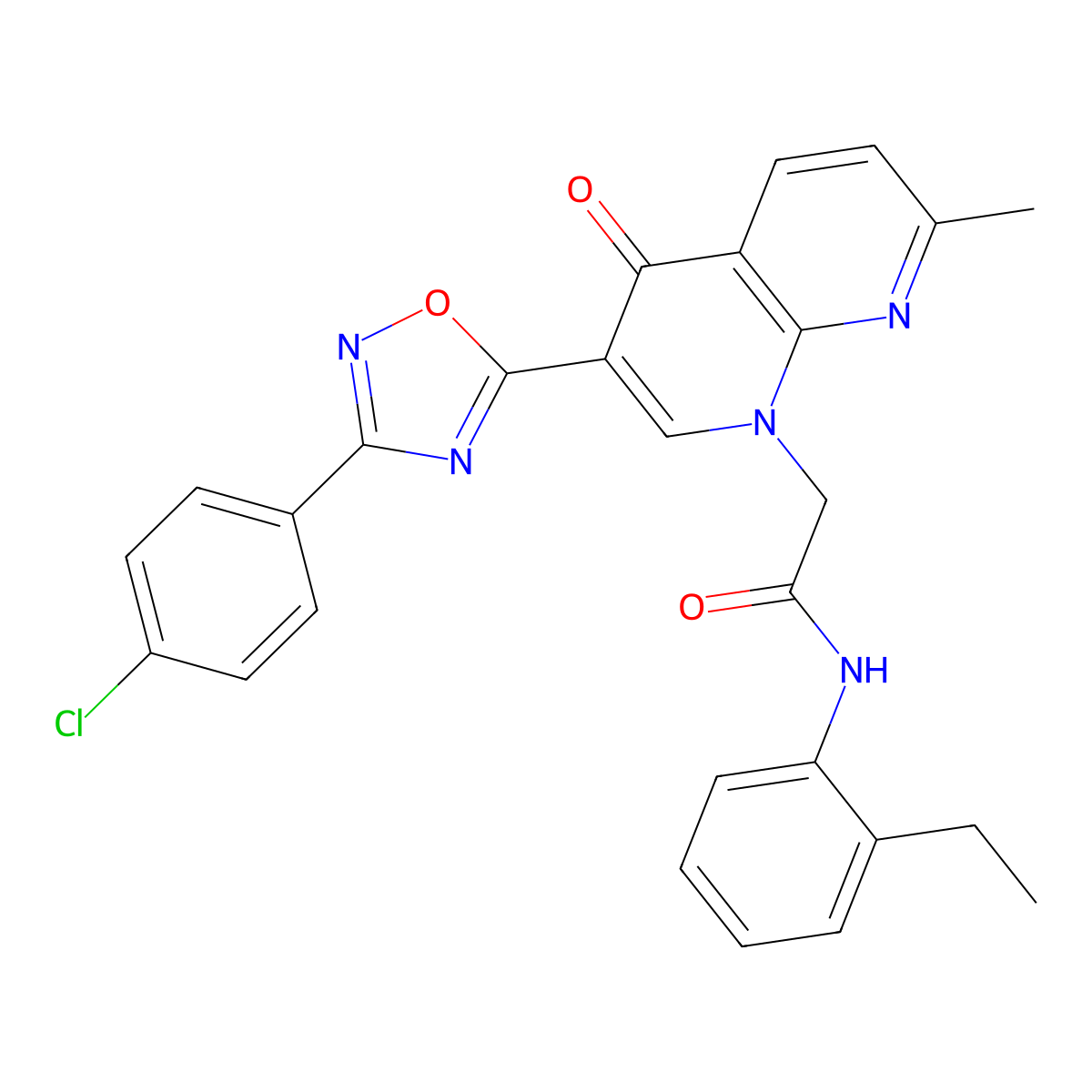 2-(3-(3-(4-chlorophenyl)-1,2,4-oxadiazol-5-yl)-7-methyl-4-oxo-1,8-naphthyridin-1(4H)-yl)-N-(2-ethylphenyl)acetamide molecular structure, CAS 1112426-75-1