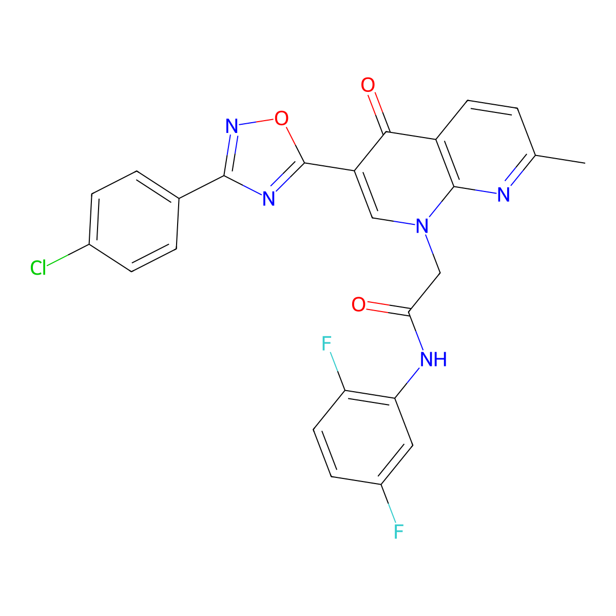 2-{3-[3-(4-chlorophenyl)-1,2,4-oxadiazol-5-yl]-7-methyl-4-oxo-1,4-dihydro-1,8-naphthyridin-1-yl}-N-(2,5-difluorophenyl)acetamide molecular structure, CAS 1112426-76-2