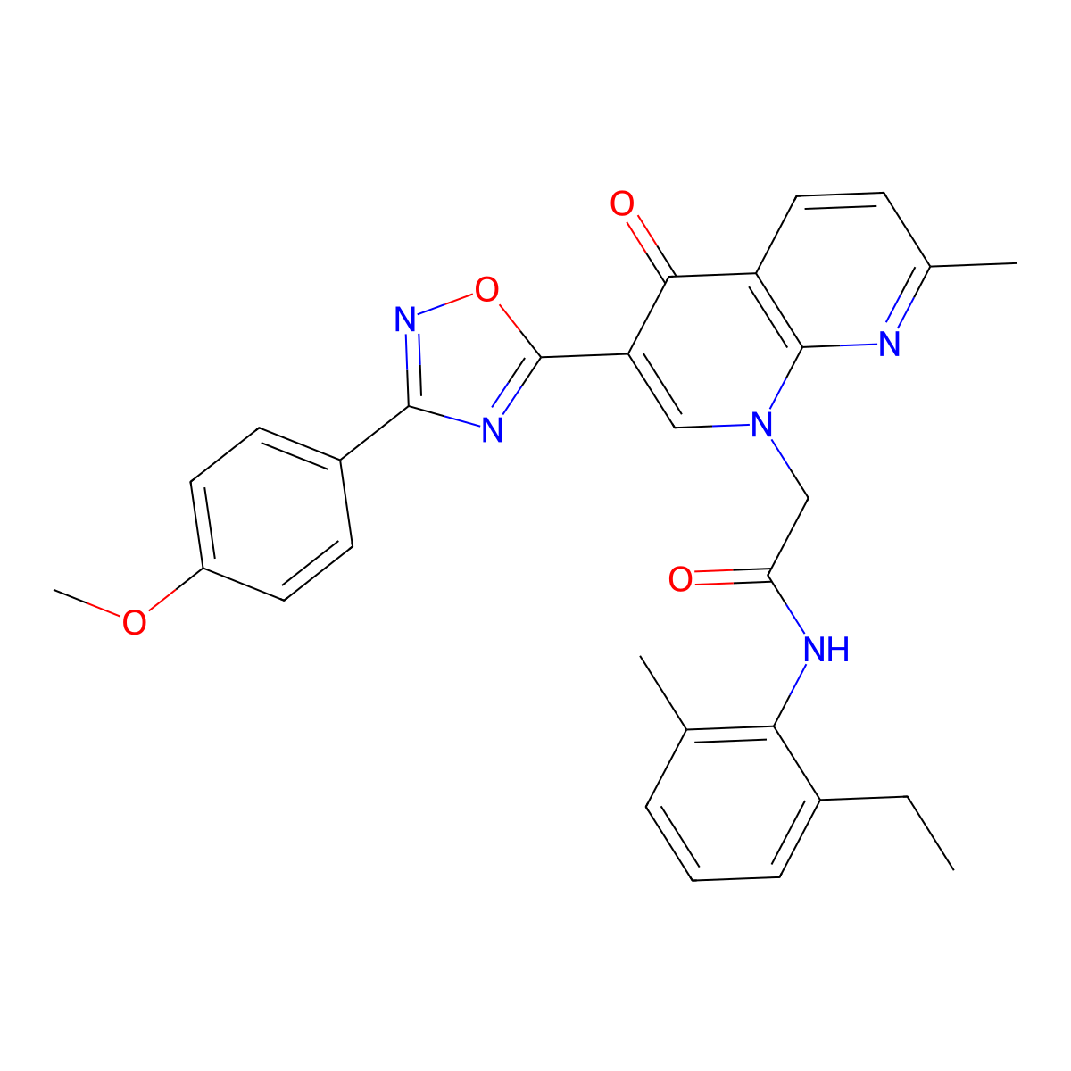 N-(2-ethyl-6-methylphenyl)-2-{3-[3-(4-methoxyphenyl)-1,2,4-oxadiazol-5-yl]-7-methyl-4-oxo-1,4-dihydro-1,8-naphthyridin-1-yl}acetamide molecular structure, CAS 1112426-98-8