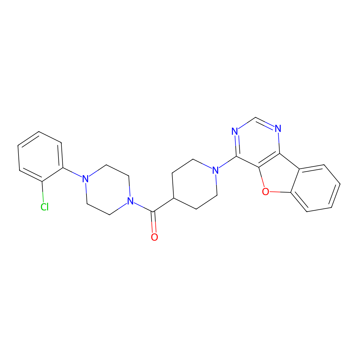 4-(4-{[4-(2-Chlorophenyl)piperazin-1-yl]carbonyl}piperidin-1-yl)[1]benzofuro[3,2-d]pyrimidine molecular structure, CAS 1112429-08-9