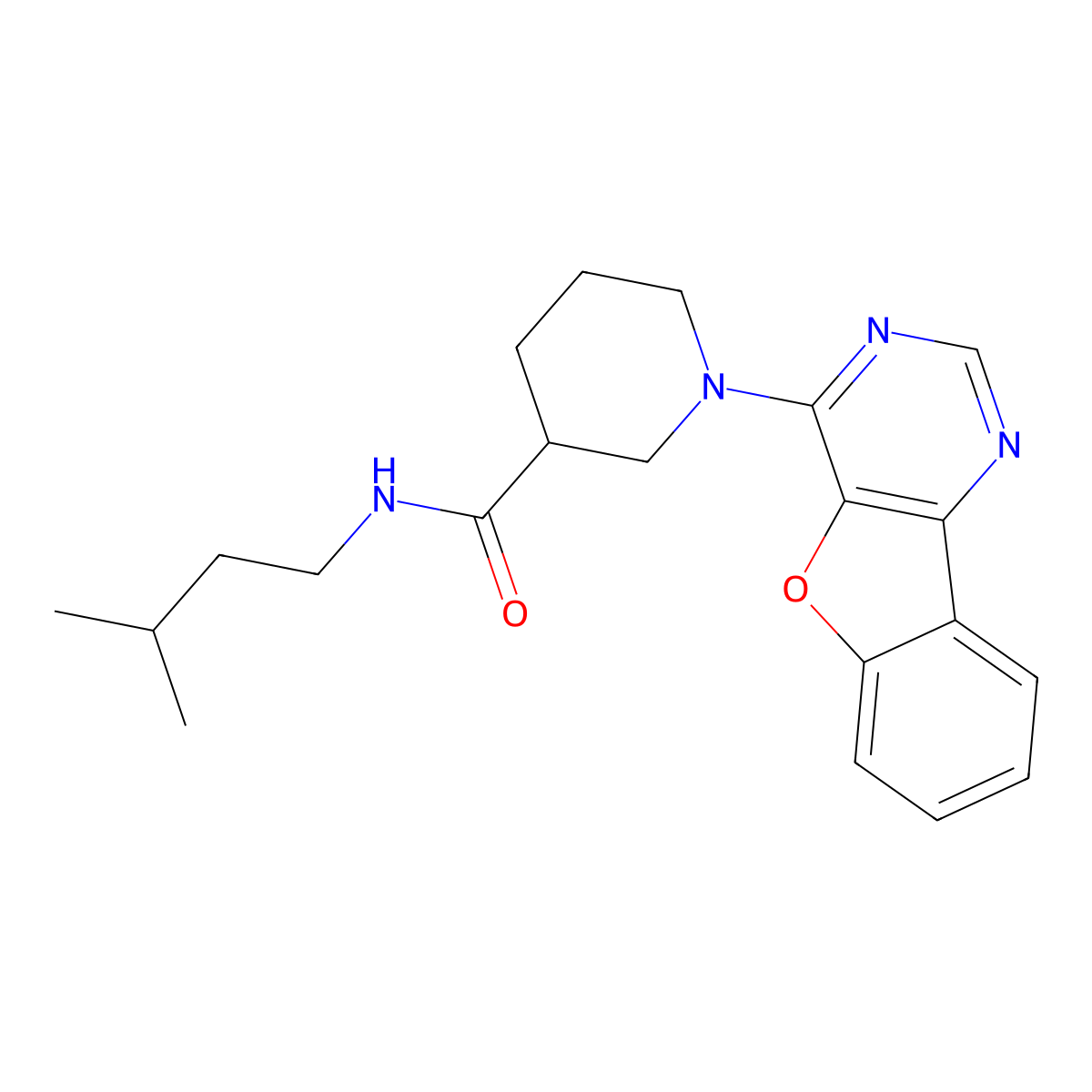 1-([1]benzofuro[3,2-d]pyrimidin-4-yl)-N-(3-methylbutyl)piperidine-3-carboxamide molecular structure, CAS 1112429-14-7