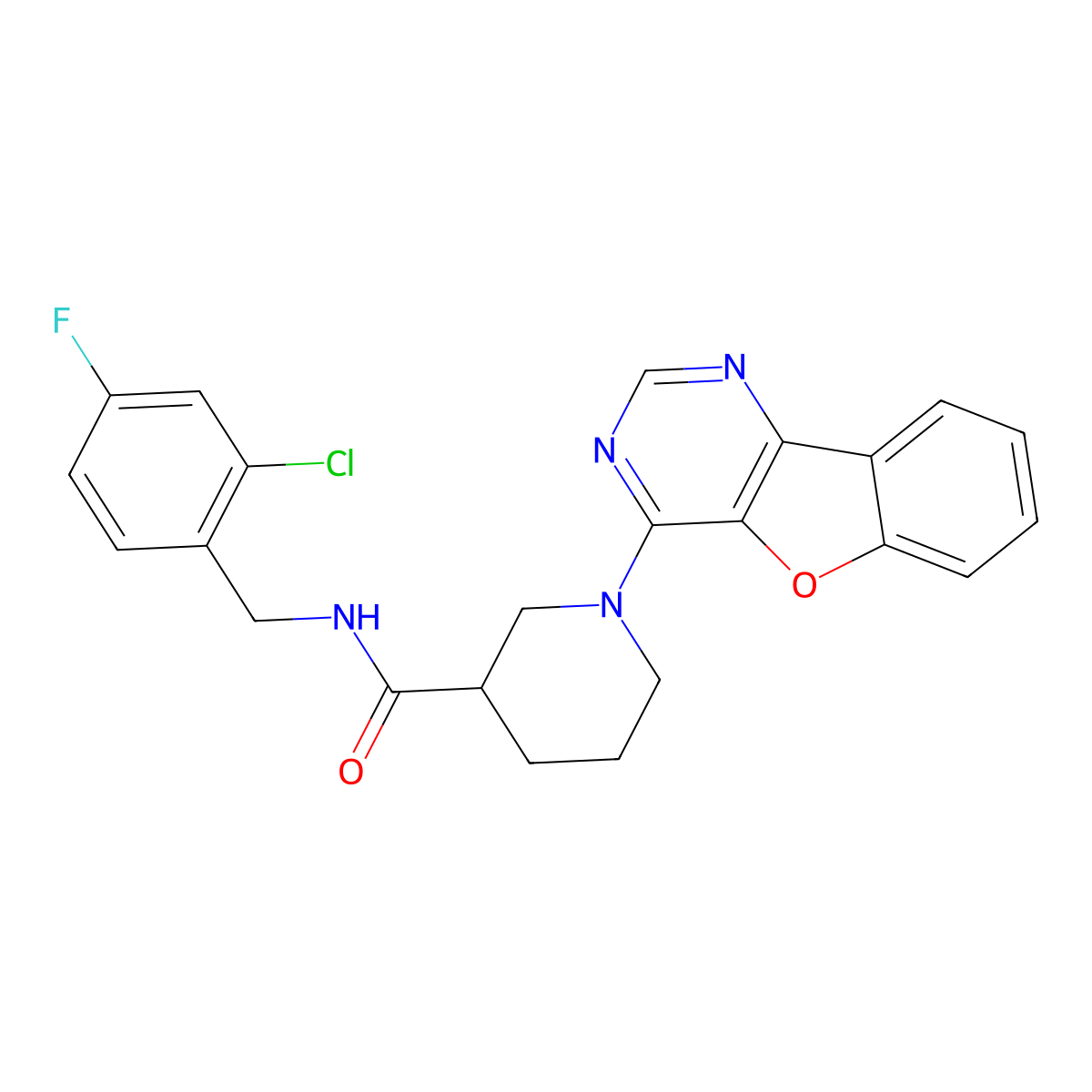 1-([1]benzofuro[3,2-d]pyrimidin-4-yl)-N-(2-chloro-4-fluorobenzyl)piperidine-3-carboxamide molecular structure, CAS 1112429-19-2