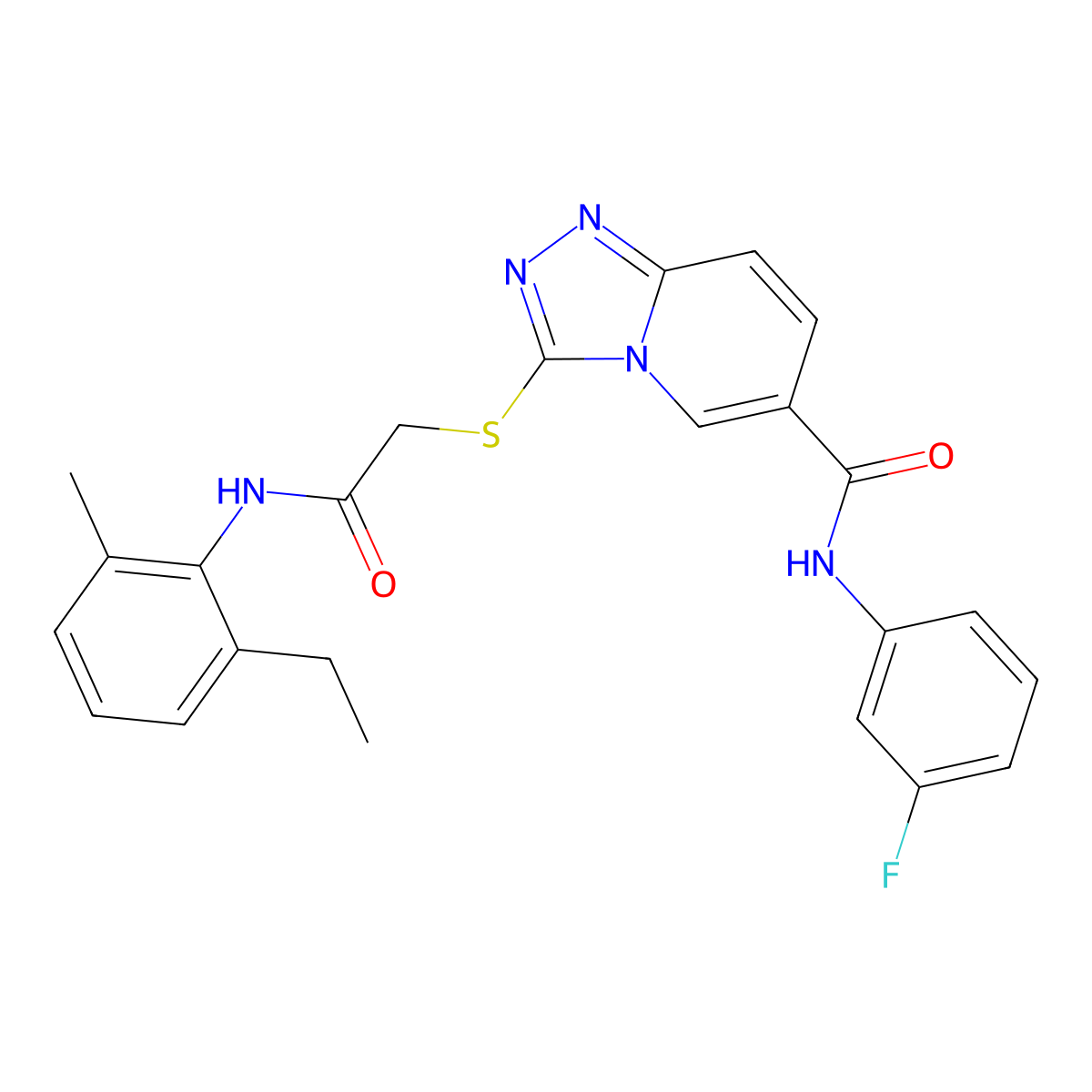 3-({[(2-ethyl-6-methylphenyl)carbamoyl]methyl}sulfanyl)-N-(3-fluorophenyl)-[1,2,4]triazolo[4,3-a]pyridine-6-carboxamide molecular structure, CAS 1112430-09-7