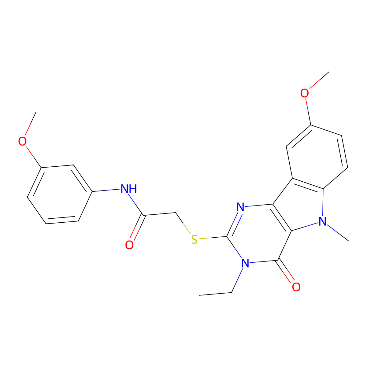 2-({3-ethyl-8-methoxy-5-methyl-4-oxo-3H,4H,5H-pyrimido[5,4-b]indol-2-yl}sulfanyl)-N-(3-methoxyphenyl)acetamide molecular structure, CAS 1112430-76-8