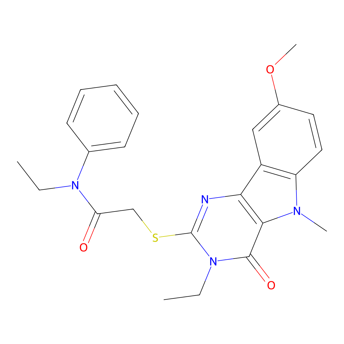 N-ethyl-2-({3-ethyl-8-methoxy-5-methyl-4-oxo-3H,4H,5H-pyrimido[5,4-b]indol-2-yl}sulfanyl)-N-phenylacetamide molecular structure, CAS 1112430-78-0