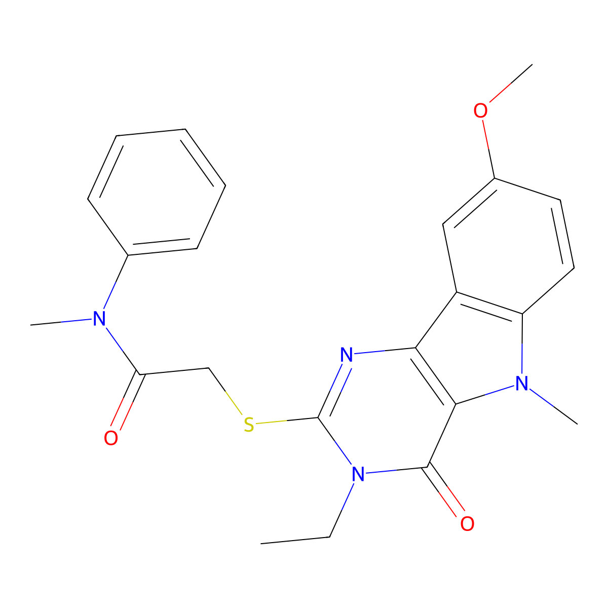 2-({3-ethyl-8-methoxy-5-methyl-4-oxo-3H,4H,5H-pyrimido[5,4-b]indol-2-yl}sulfanyl)-N-methyl-N-phenylacetamide molecular structure, CAS 1112430-90-6