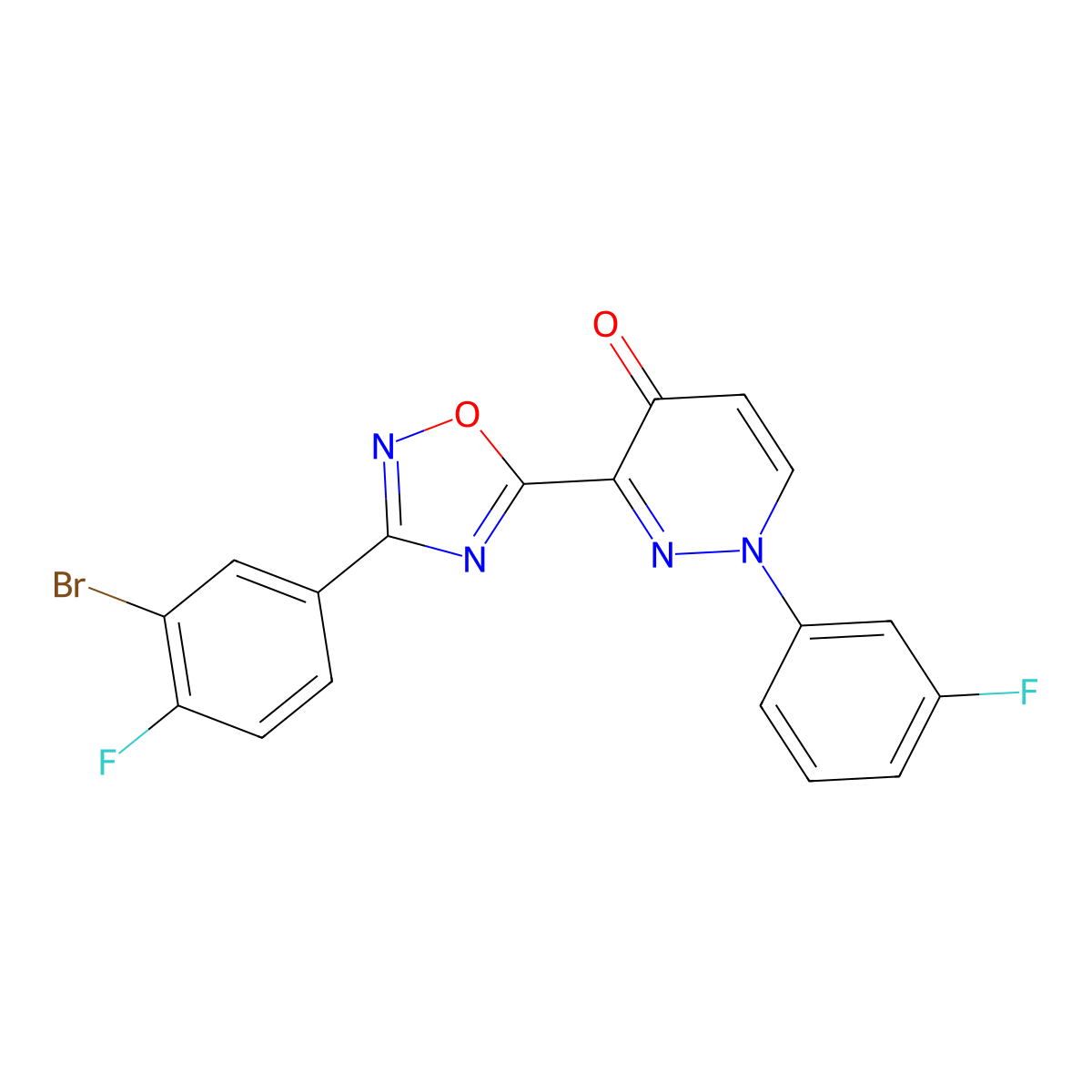 3-(3-(3-bromo-4-fluorophenyl)-1,2,4-oxadiazol-5-yl)-1-(3-fluorophenyl)pyridazin-4(1H)-one molecular structure, CAS 1112433-15-4