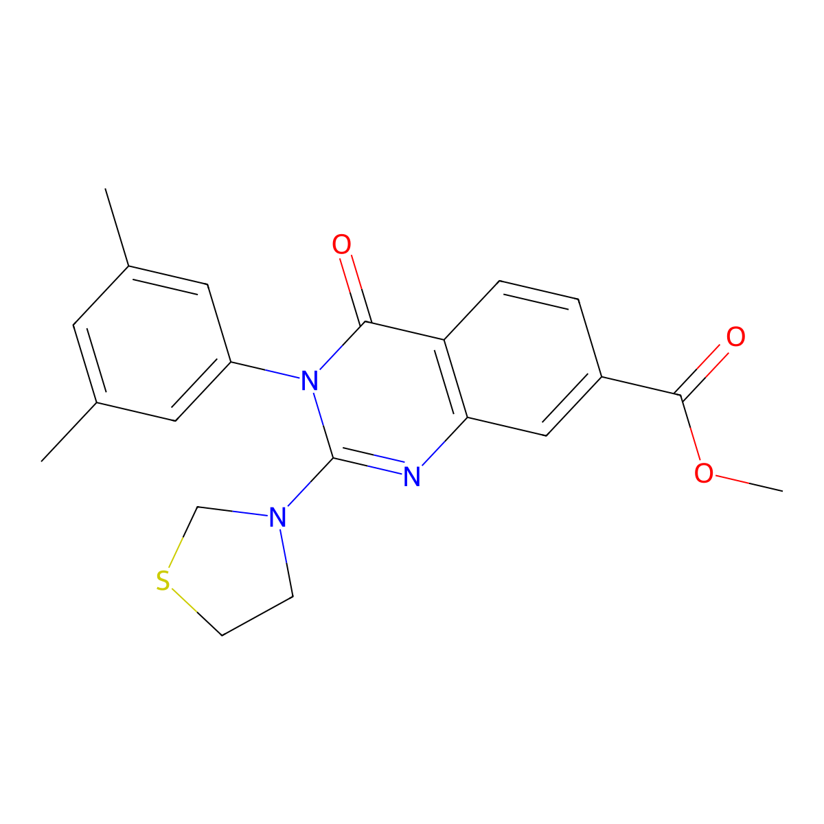 Methyl 3-(3,5-dimethylphenyl)-4-oxo-2-(1,3-thiazolidin-3-yl)-3,4-dihydroquinazoline-7-carboxylate molecular structure, CAS 1112433-42-7