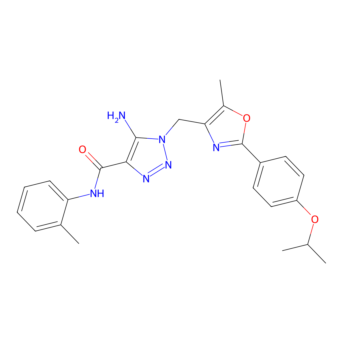 5-amino-1-((2-(4-isopropoxyphenyl)-5-methyloxazol-4-yl)methyl)-N-(o-tolyl)-1H-1,2,3-triazole-4-carboxamide molecular structure, CAS 1112433-74-5