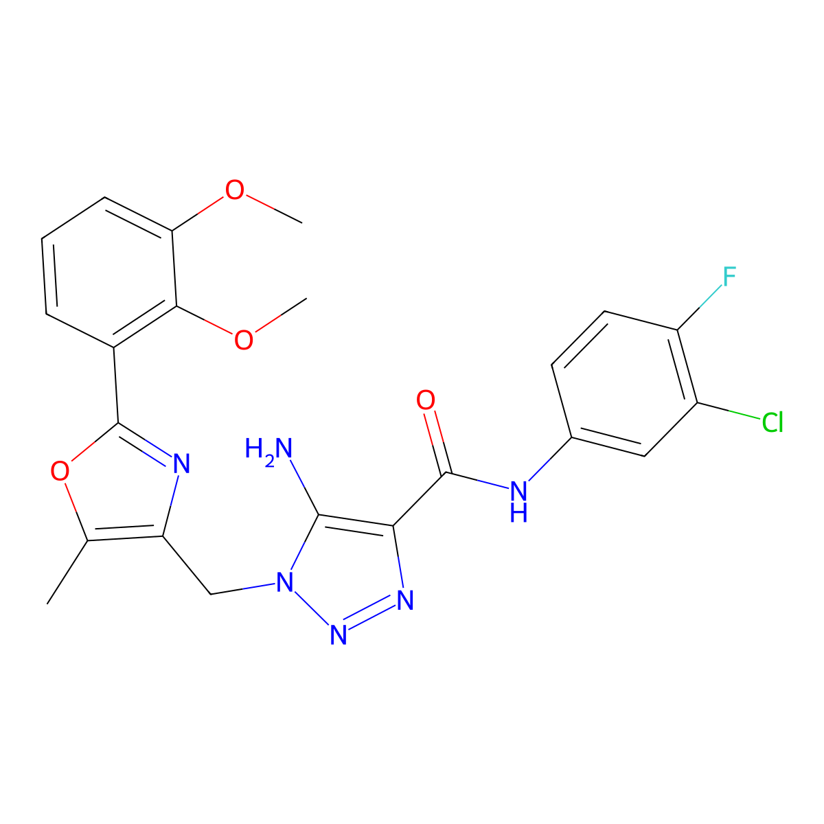 5-amino-N-(3-chloro-4-fluorophenyl)-1-{[2-(2,3-dimethoxyphenyl)-5-methyl-1,3-oxazol-4-yl]methyl}-1H-1,2,3-triazole-4-carboxamide molecular structure, CAS 1112434-00-0