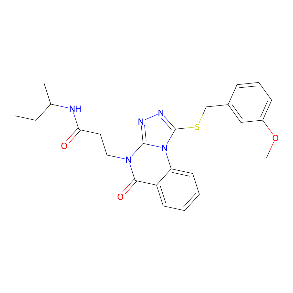 N-(butan-2-yl)-3-(1-{[(3-methoxyphenyl)methyl]sulfanyl}-5-oxo-4H,5H-[1,2,4]triazolo[4,3-a]quinazolin-4-yl)propanamide molecular structure, CAS 1112434-58-8