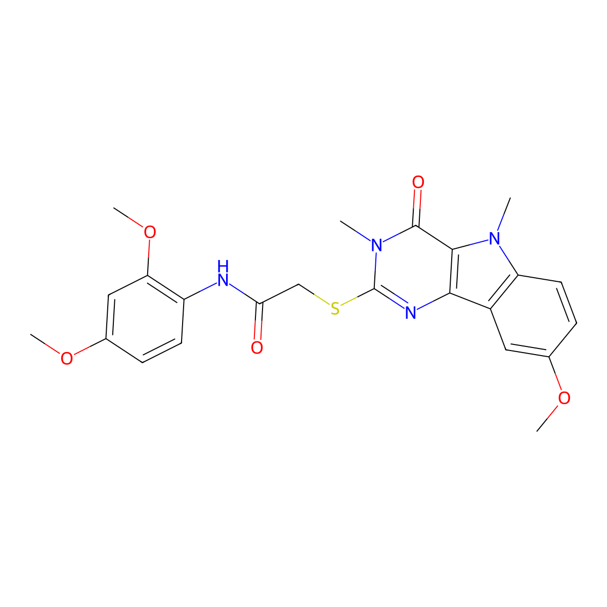 N-(2,4-dimethoxyphenyl)-2-({8-methoxy-3,5-dimethyl-4-oxo-3H,4H,5H-pyrimido[5,4-b]indol-2-yl}sulfanyl)acetamide molecular structure, CAS 1112435-87-6