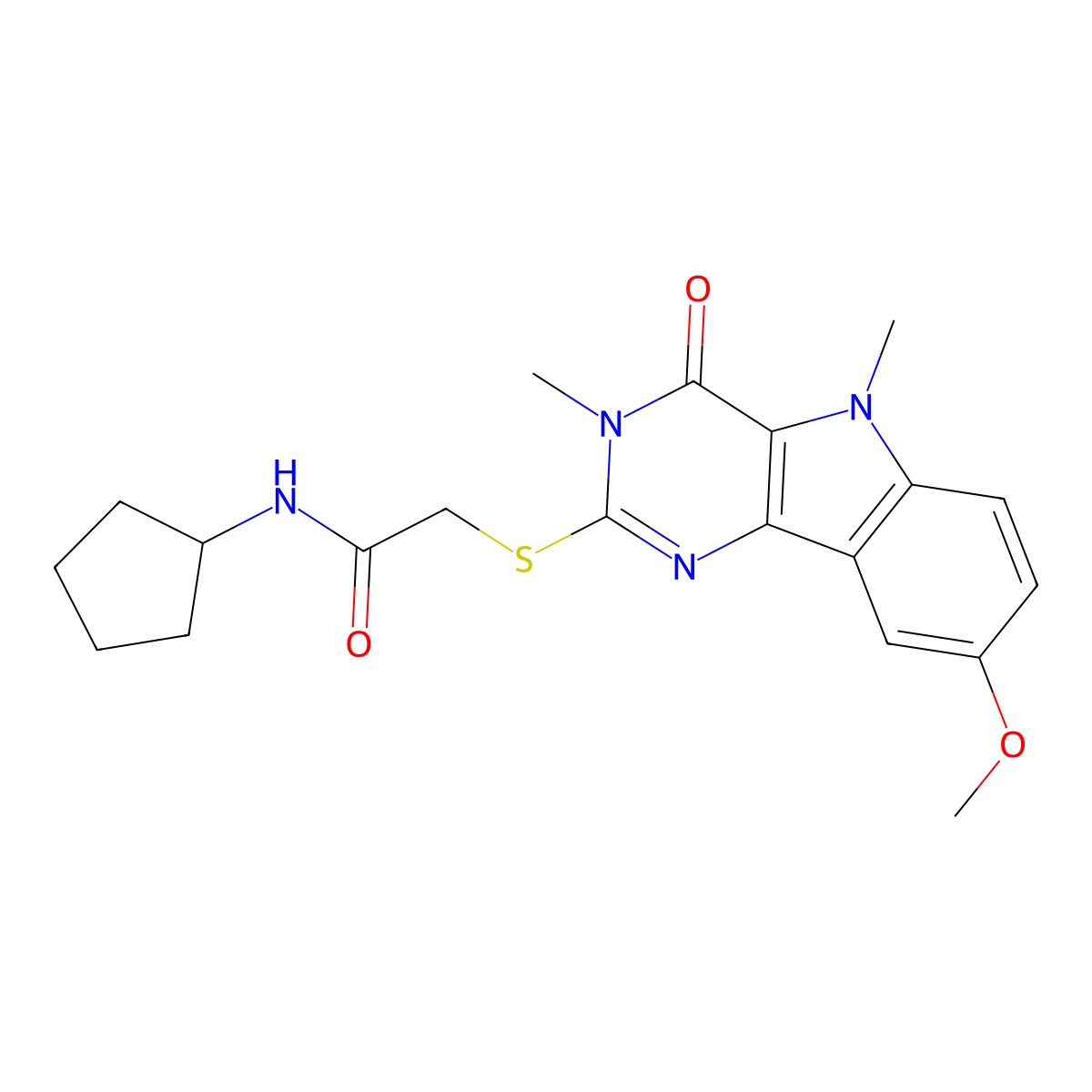 N-cyclopentyl-2-({8-methoxy-3,5-dimethyl-4-oxo-3H,4H,5H-pyrimido[5,4-b]indol-2-yl}sulfanyl)acetamide molecular structure, CAS 1112435-89-8