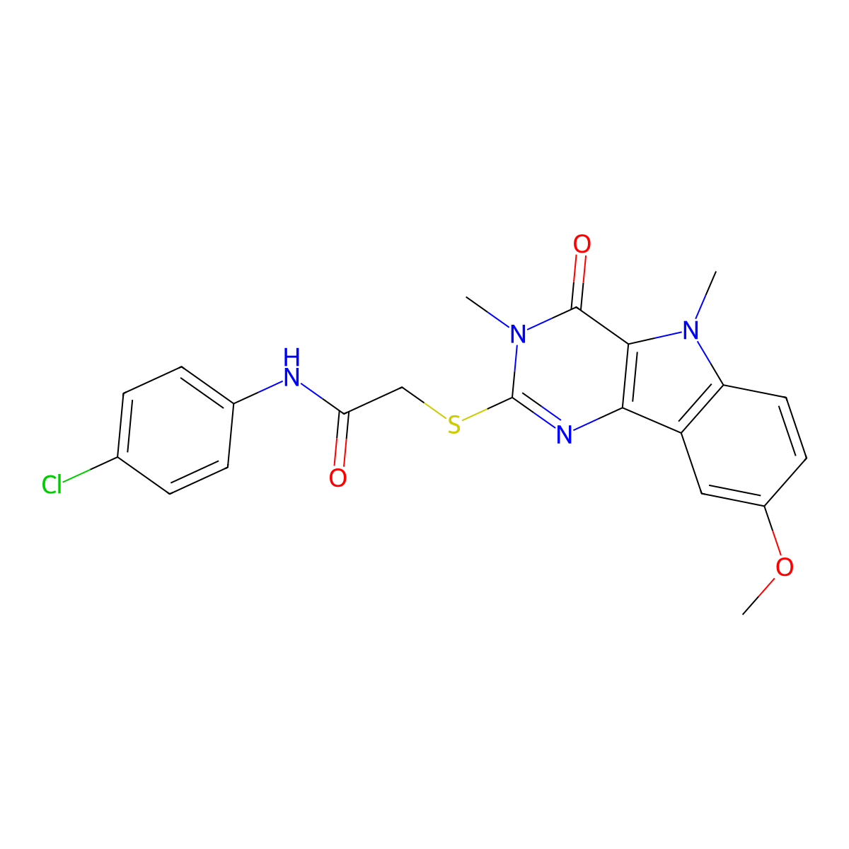 N-(4-chlorophenyl)-2-({8-methoxy-3,5-dimethyl-4-oxo-3H,4H,5H-pyrimido[5,4-b]indol-2-yl}sulfanyl)acetamide molecular structure, CAS 1112436-00-6