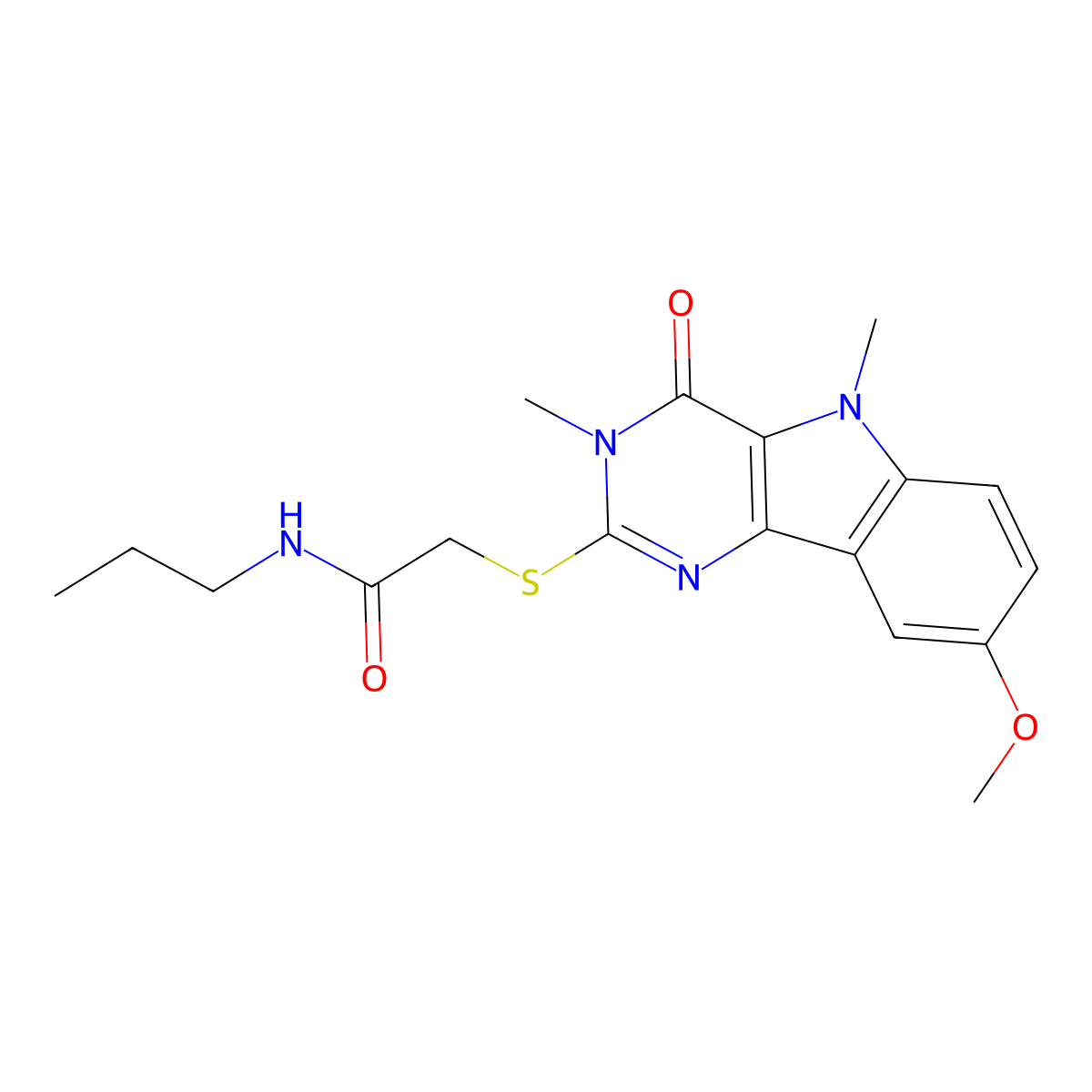 2-({8-methoxy-3,5-dimethyl-4-oxo-3H,4H,5H-pyrimido[5,4-b]indol-2-yl}sulfanyl)-N-propylacetamide molecular structure, CAS 1112436-01-7