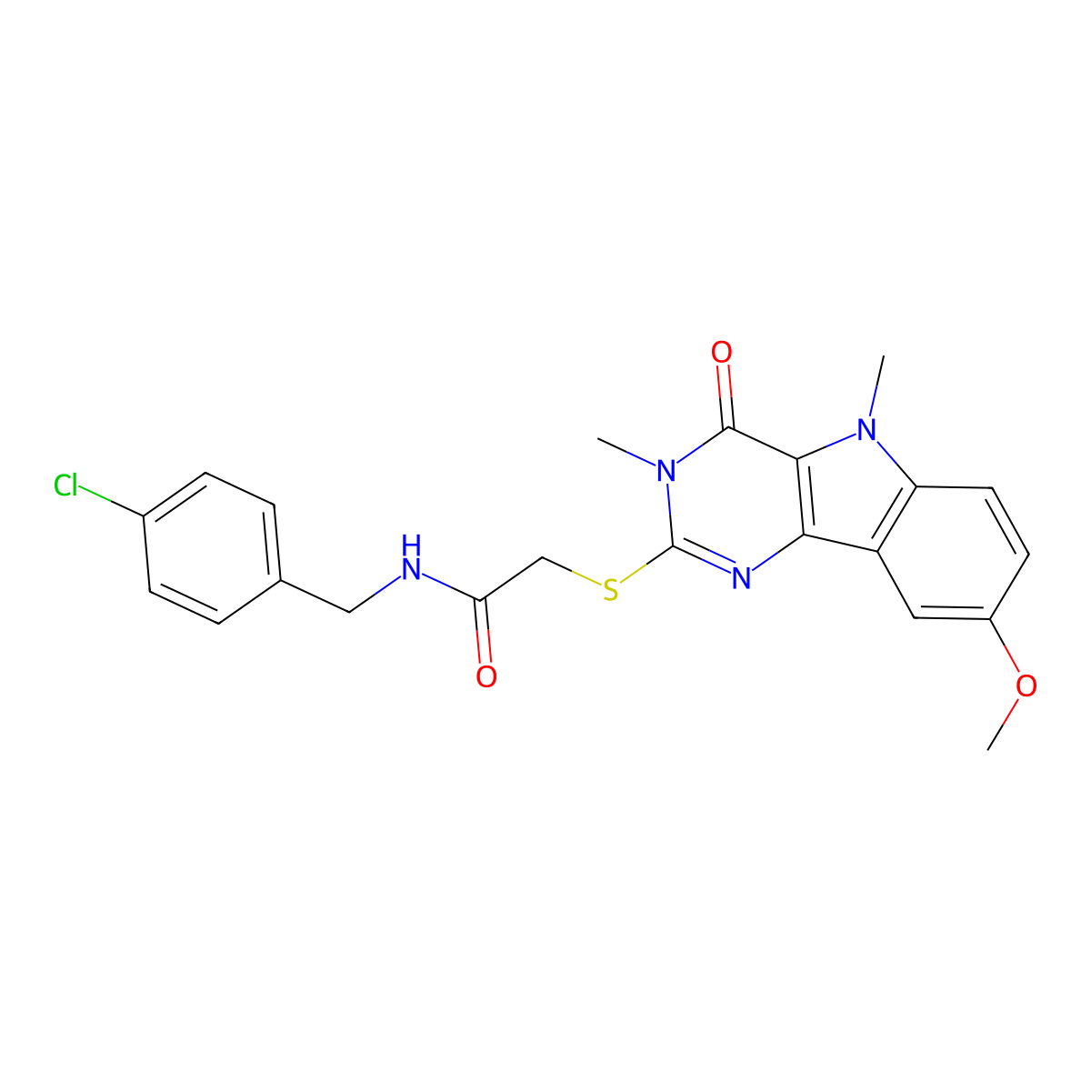 N-[(4-chlorophenyl)methyl]-2-({8-methoxy-3,5-dimethyl-4-oxo-3H,4H,5H-pyrimido[5,4-b]indol-2-yl}sulfanyl)acetamide molecular structure, CAS 1112436-04-0
