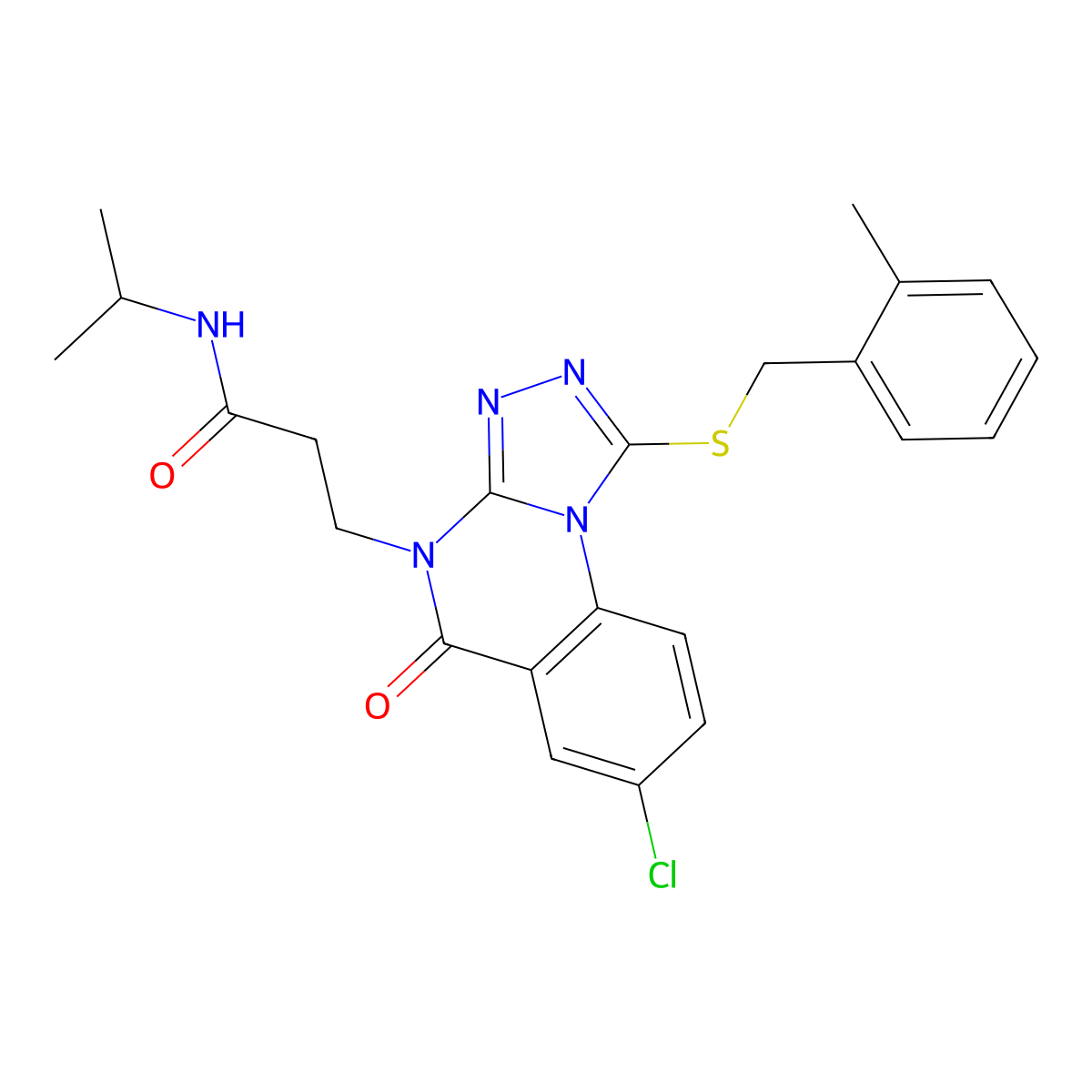 3-(7-chloro-1-{[(2-methylphenyl)methyl]sulfanyl}-5-oxo-4H,5H-[1,2,4]triazolo[4,3-a]quinazolin-4-yl)-N-(propan-2-yl)propanamide molecular structure, CAS 1112437-03-2