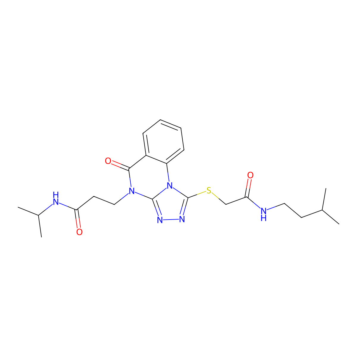 3-[1-({[(3-methylbutyl)carbamoyl]methyl}sulfanyl)-5-oxo-4H,5H-[1,2,4]triazolo[4,3-a]quinazolin-4-yl]-N-(propan-2-yl)propanamide molecular structure, CAS 1112437-10-1