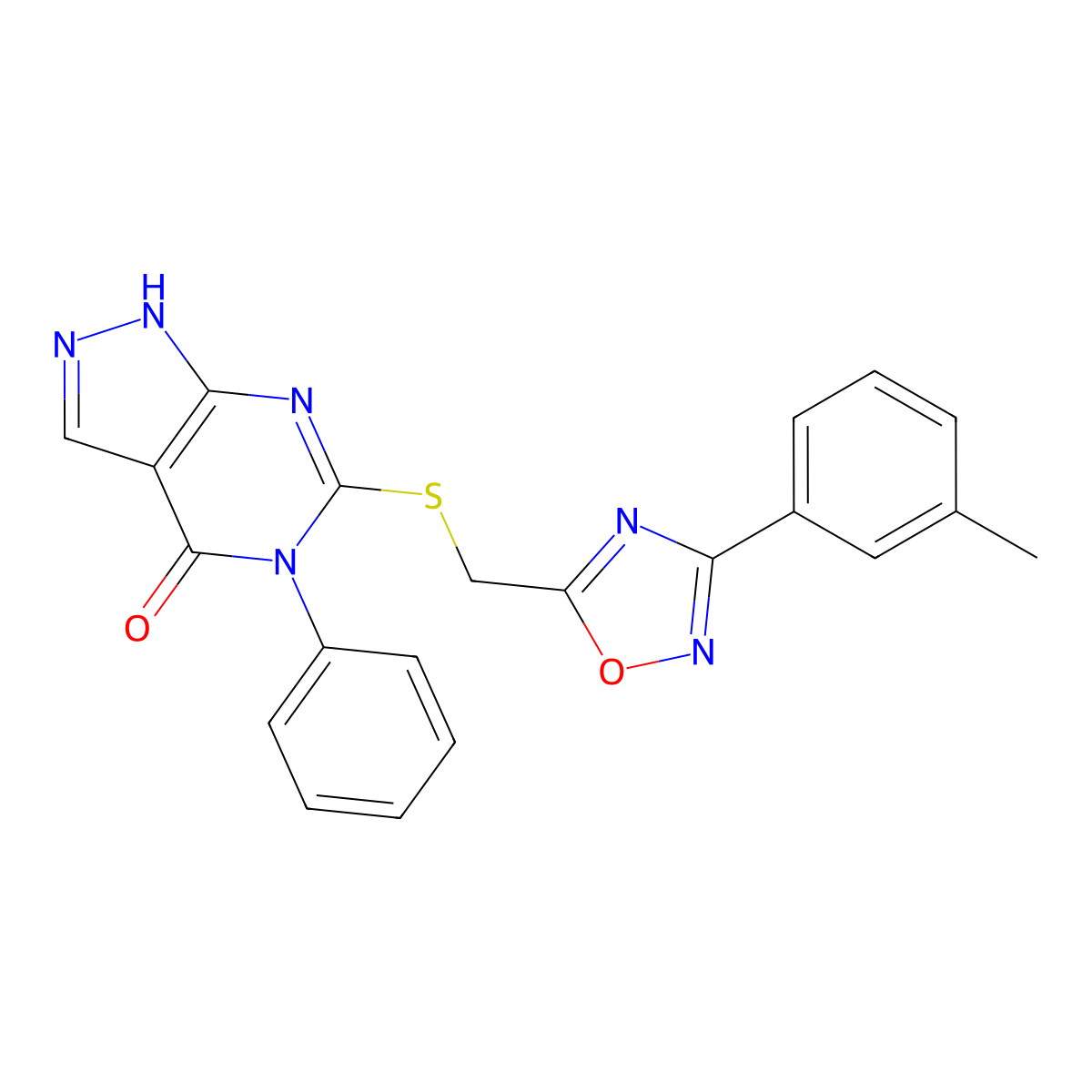 6-({[3-(3-methylphenyl)-1,2,4-oxadiazol-5-yl]methyl}sulfanyl)-5-phenyl-1H,4H,5H-pyrazolo[3,4-d]pyrimidin-4-one molecular structure, CAS 1112437-18-9