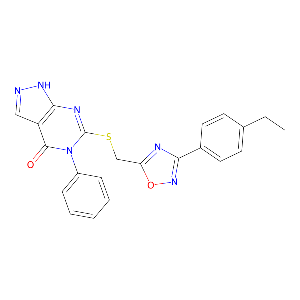 6-({[3-(4-ethylphenyl)-1,2,4-oxadiazol-5-yl]methyl}sulfanyl)-5-phenyl-1H,4H,5H-pyrazolo[3,4-d]pyrimidin-4-one molecular structure, CAS 1112437-19-0