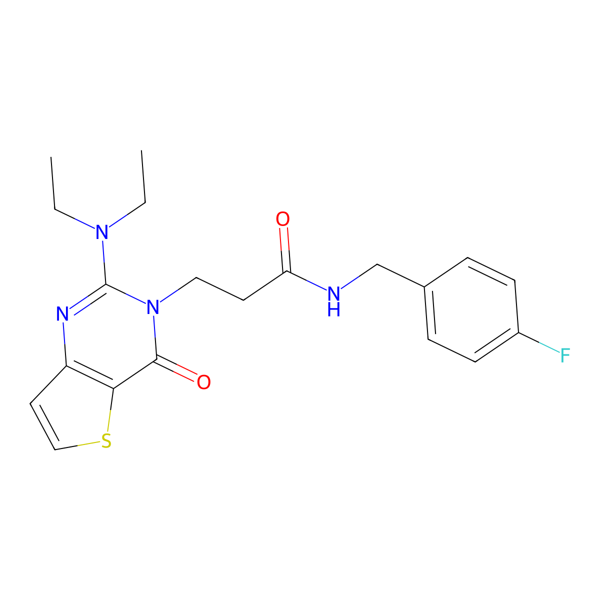 3-[2-(diethylamino)-4-oxo-3H,4H-thieno[3,2-d]pyrimidin-3-yl]-N-[(4-fluorophenyl)methyl]propanamide molecular structure, CAS 1112439-44-7
