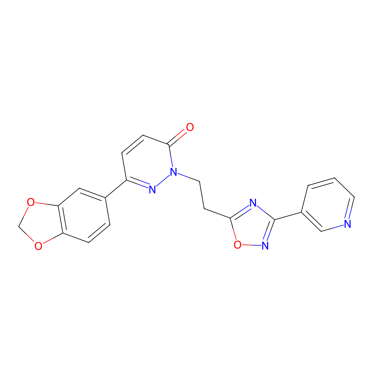 6-(benzo[d][1,3]dioxol-5-yl)-2-(2-(3-(pyridin-3-yl)-1,2,4-oxadiazol-5-yl)ethyl)pyridazin-3(2H)-one molecular structure, CAS 1112439-90-3