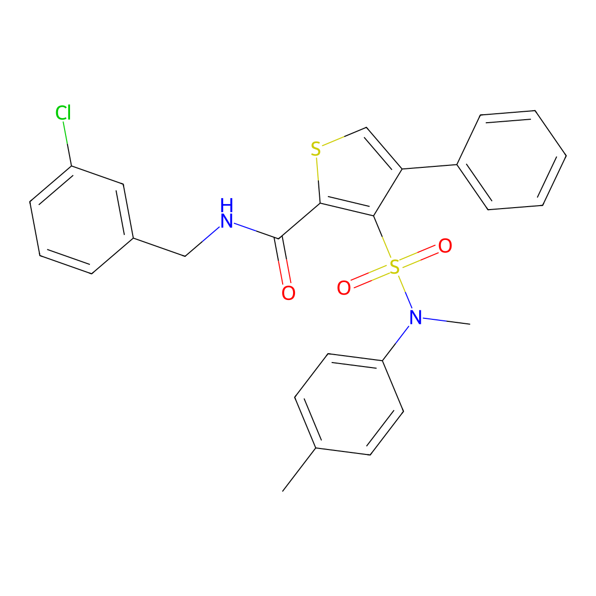 N-(3-chlorobenzyl)-3-(N-methyl-N-(p-tolyl)sulfamoyl)-4-phenylthiophene-2-carboxamide molecular structure, CAS 1112440-33-1