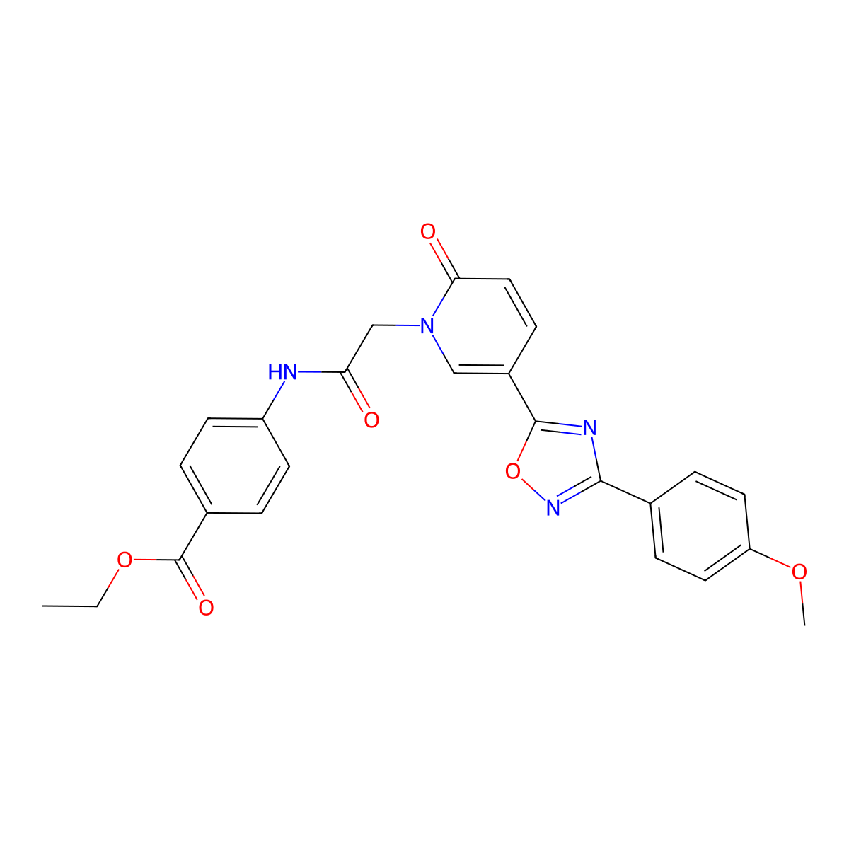 Ethyl 4-(2-{5-[3-(4-methoxyphenyl)-1,2,4-oxadiazol-5-yl]-2-oxo-1,2-dihydropyridin-1-yl}acetamido)benzoate molecular structure, CAS 1112440-50-2