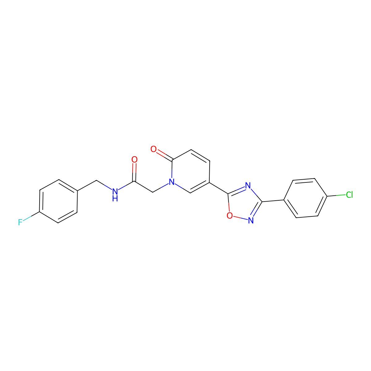 2-{5-[3-(4-chlorophenyl)-1,2,4-oxadiazol-5-yl]-2-oxo-1,2-dihydropyridin-1-yl}-N-[(4-fluorophenyl)methyl]acetamide molecular structure, CAS 1112440-70-6