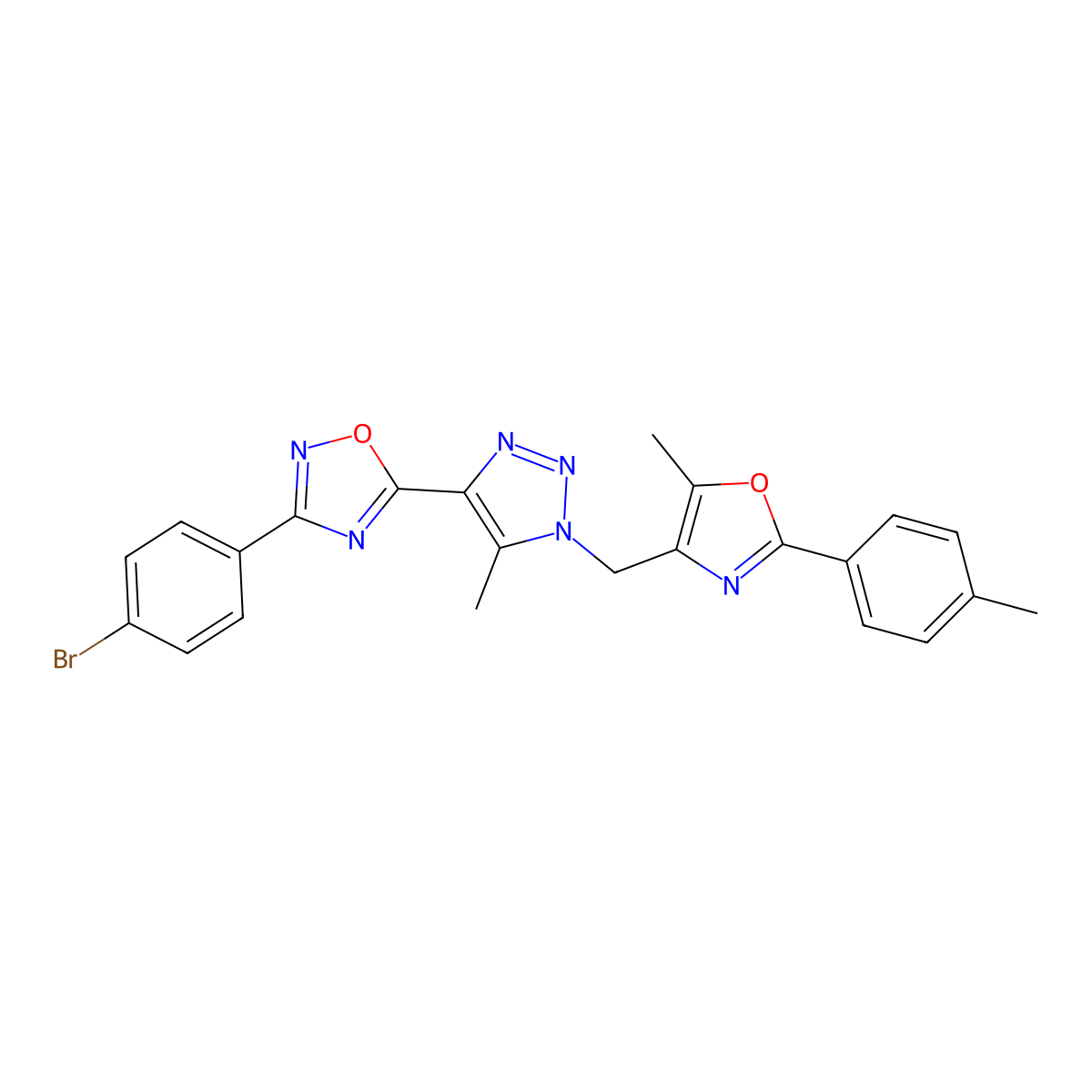 3-(4-bromophenyl)-5-(5-methyl-1-{[5-methyl-2-(4-methylphenyl)-1,3-oxazol-4-yl]methyl}-1H-1,2,3-triazol-4-yl)-1,2,4-oxadiazole molecular structure, CAS 1112440-90-0