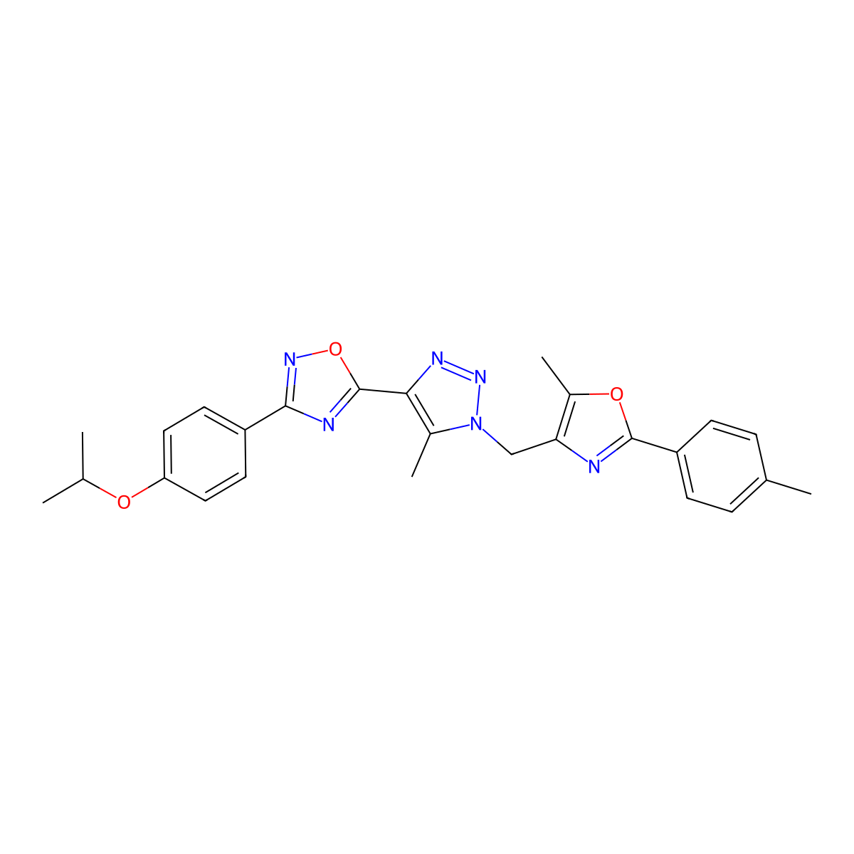 5-(5-methyl-1-{[5-methyl-2-(4-methylphenyl)-1,3-oxazol-4-yl]methyl}-1H-1,2,3-triazol-4-yl)-3-[4-(propan-2-yloxy)phenyl]-1,2,4-oxadiazole molecular structure, CAS 1112440-92-2