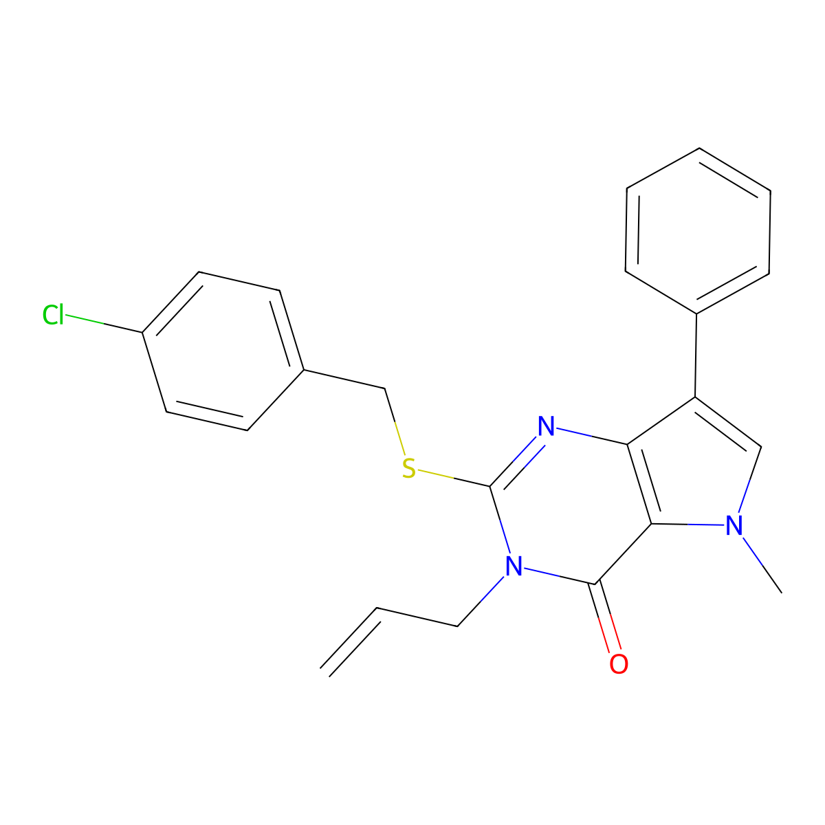 3-allyl-2-((4-chlorobenzyl)thio)-5-methyl-7-phenyl-3H-pyrrolo[3,2-d]pyrimidin-4(5H)-one molecular structure, CAS 1112444-44-6