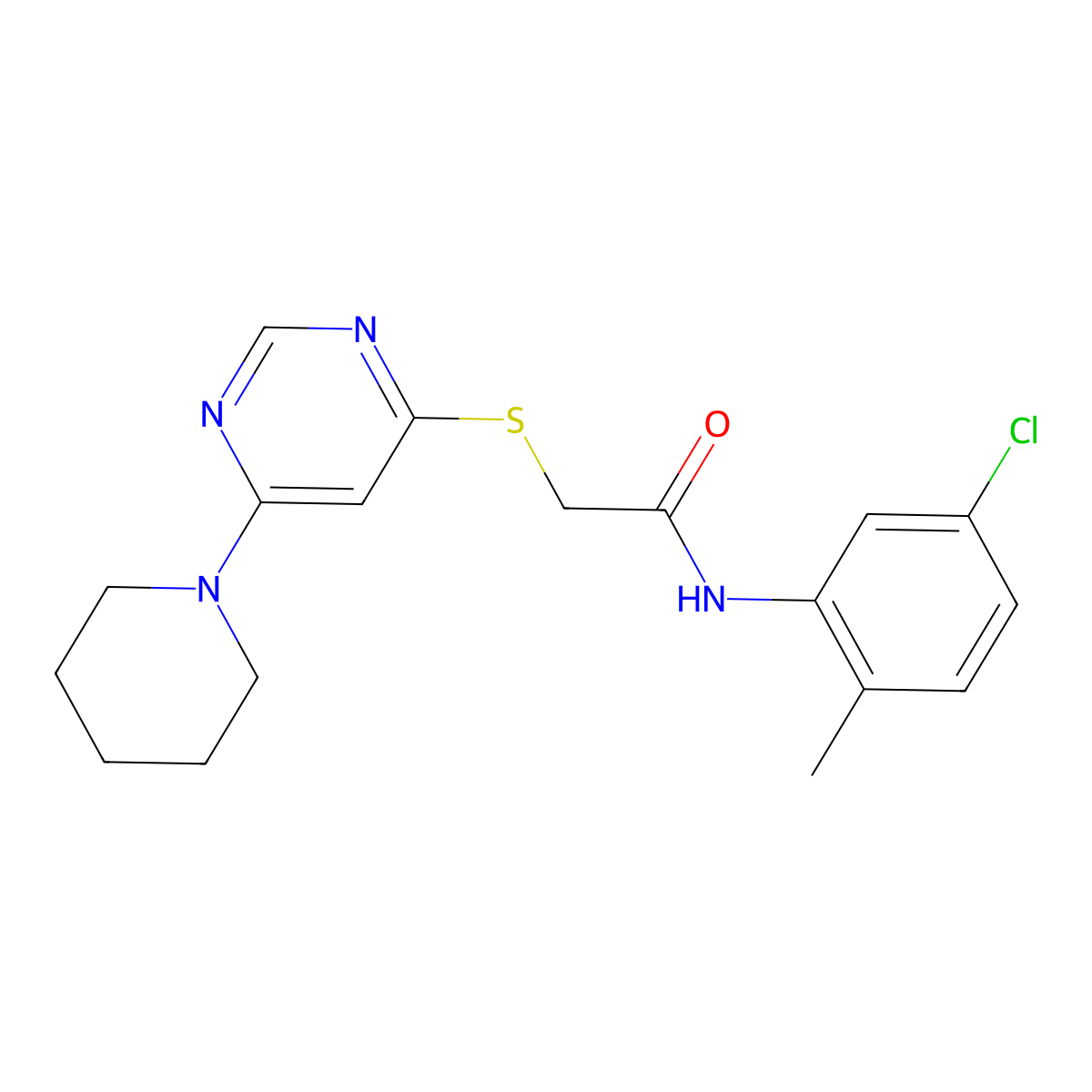 N-(5-chloro-2-methylphenyl)-2-{[6-(piperidin-1-yl)pyrimidin-4-yl]sulfanyl}acetamide molecular structure, CAS 1112444-53-7