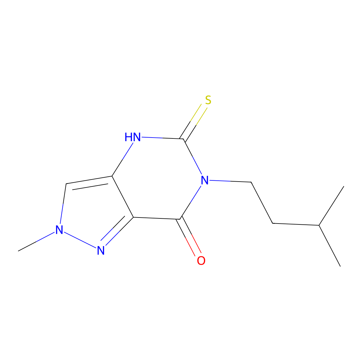 2-methyl-6-(3-methylbutyl)-5-sulfanylidene-2H,4H,5H,6H,7H-pyrazolo[4,3-d]pyrimidin-7-one molecular structure, CAS 1112444-81-1