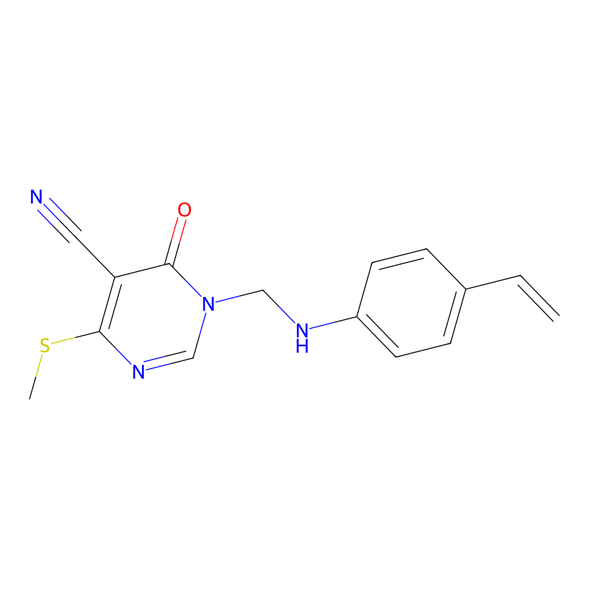4-(Methylthio)-6-oxo-1-(((4-vinylphenyl)amino)methyl)-1,6-dihydropyrimidine-5-carbonitrile molecular structure, CAS 1112444-82-2