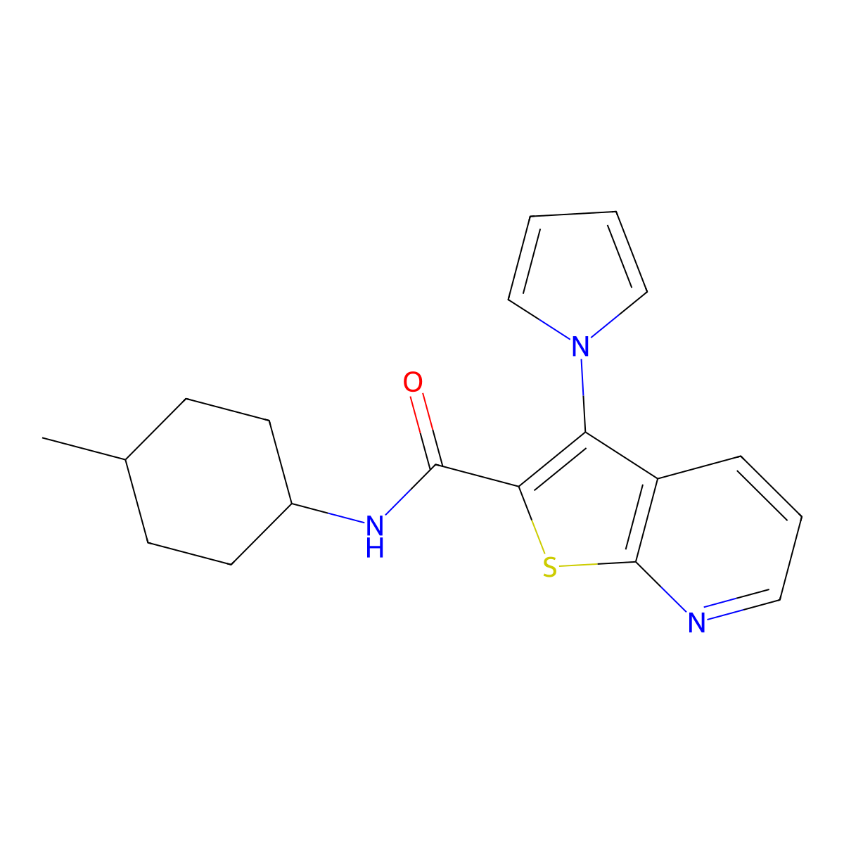 N-(4-methylcyclohexyl)-3-(1H-pyrrol-1-yl)thieno[2,3-b]pyridine-2-carboxamide molecular structure, CAS 1112446-46-4