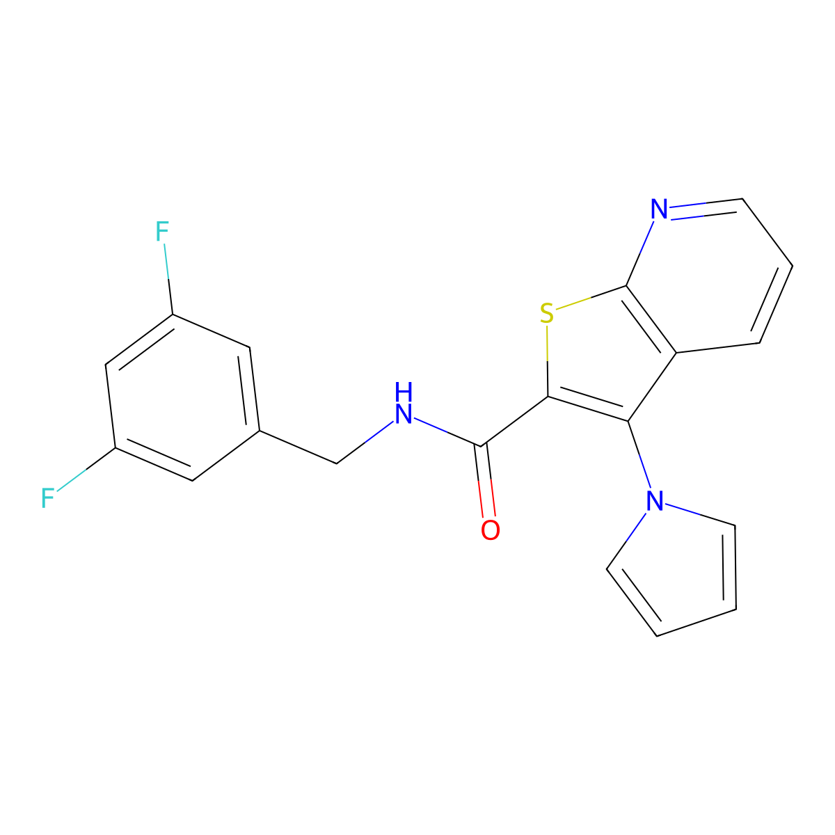 N-(3,5-difluorobenzyl)-3-(1H-pyrrol-1-yl)thieno[2,3-b]pyridine-2-carboxamide molecular structure, CAS 1112446-47-5
