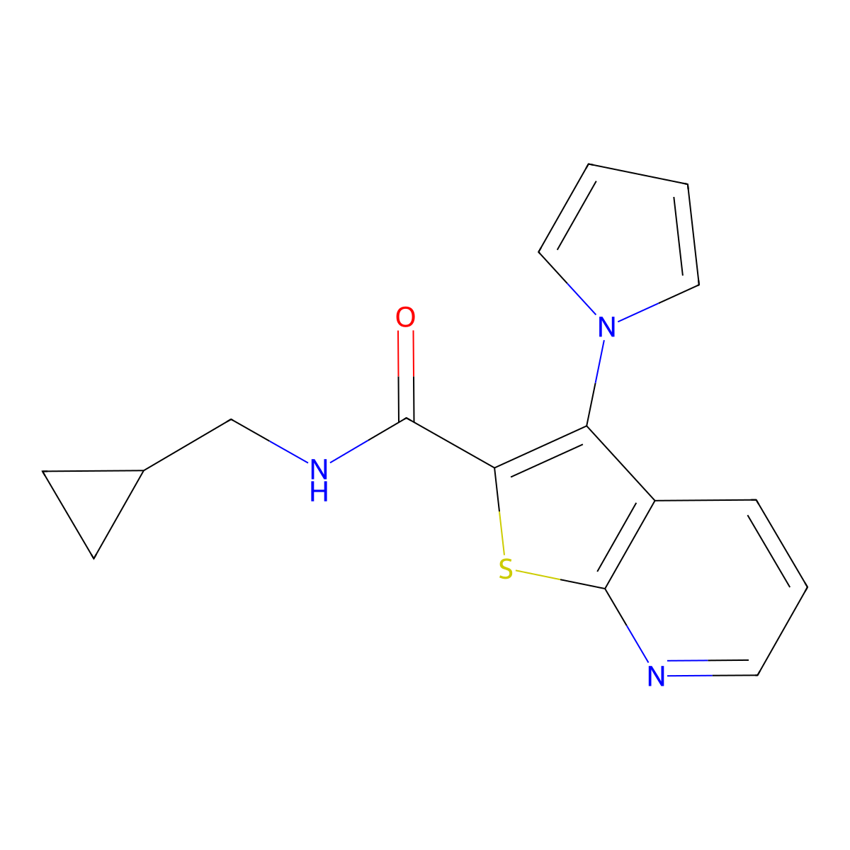 N-(cyclopropylmethyl)-3-(1H-pyrrol-1-yl)thieno[2,3-b]pyridine-2-carboxamide molecular structure, CAS 1112446-50-0