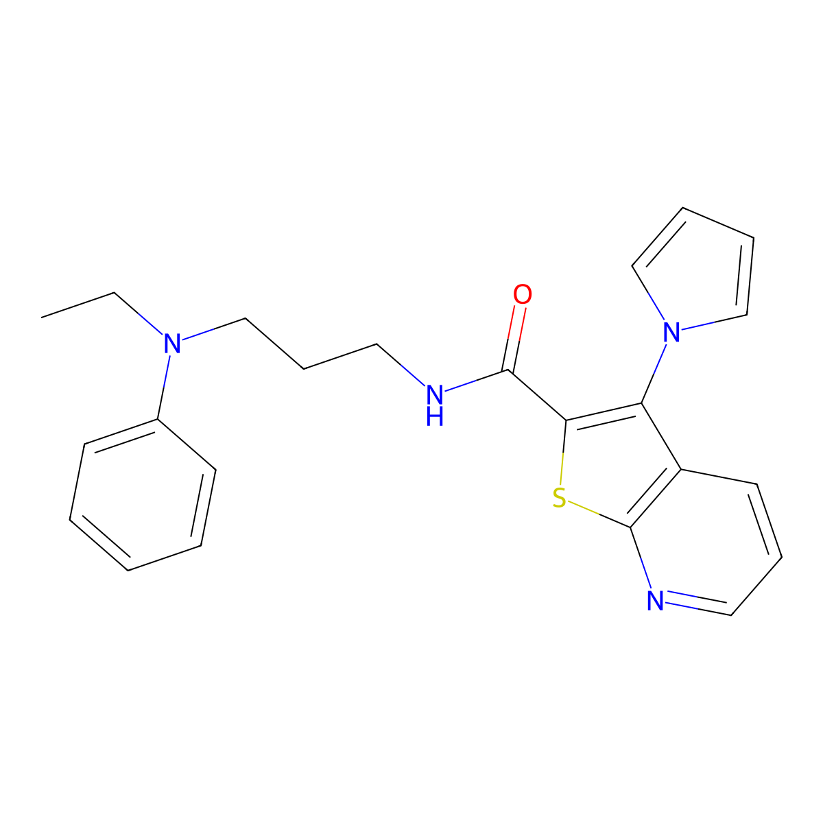 N-{3-[ethyl(phenyl)amino]propyl}-3-(1H-pyrrol-1-yl)thieno[2,3-b]pyridine-2-carboxamide molecular structure, CAS 1112446-51-1