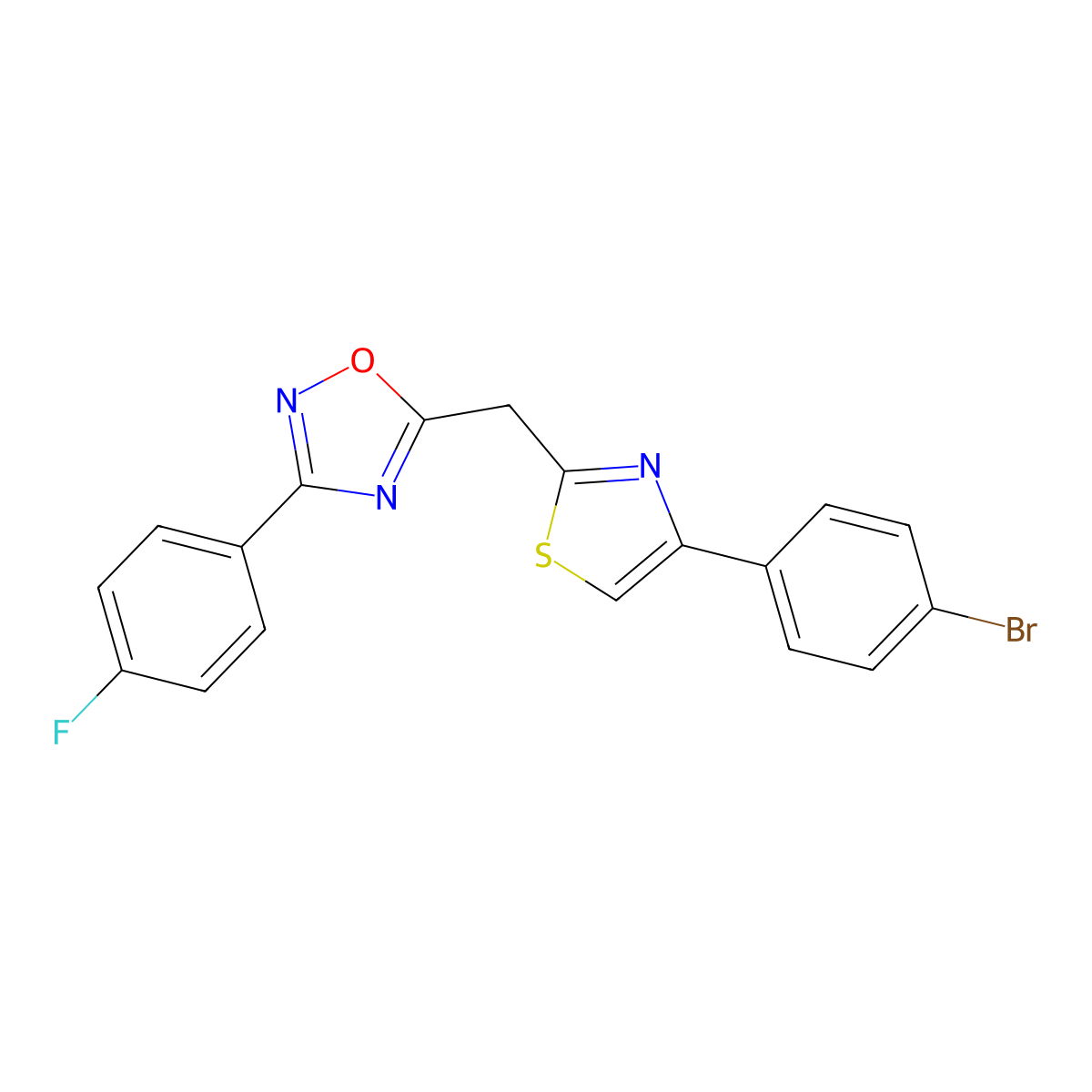 5-{[4-(4-Bromophenyl)-1,3-thiazol-2-yl]methyl}-3-(4-fluorophenyl)-1,2,4-oxadiazole molecular structure, CAS 1112446-93-1
